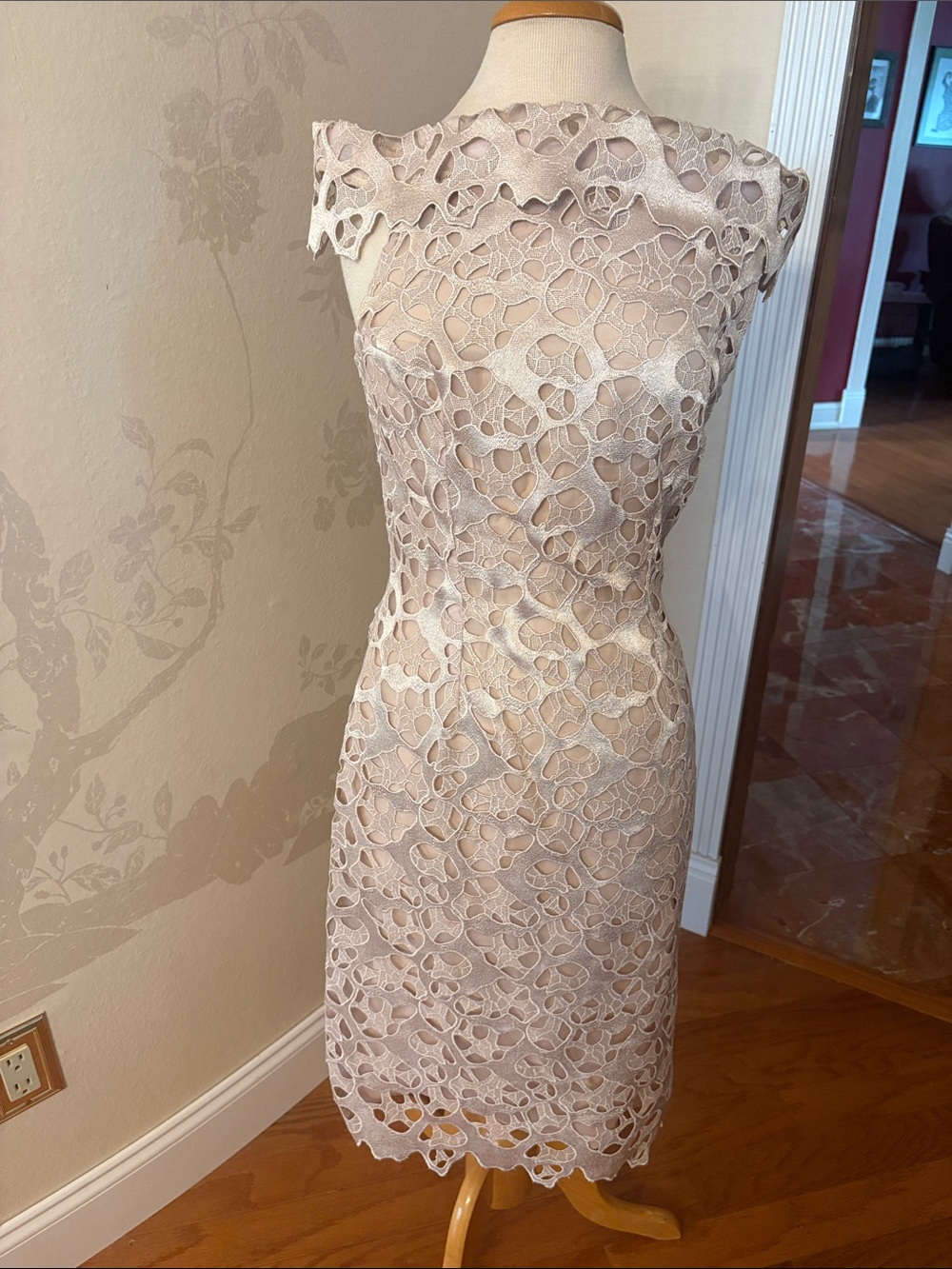 Peggy Jennings Bespoke Pale Blush Lace Midi Sheath Dress